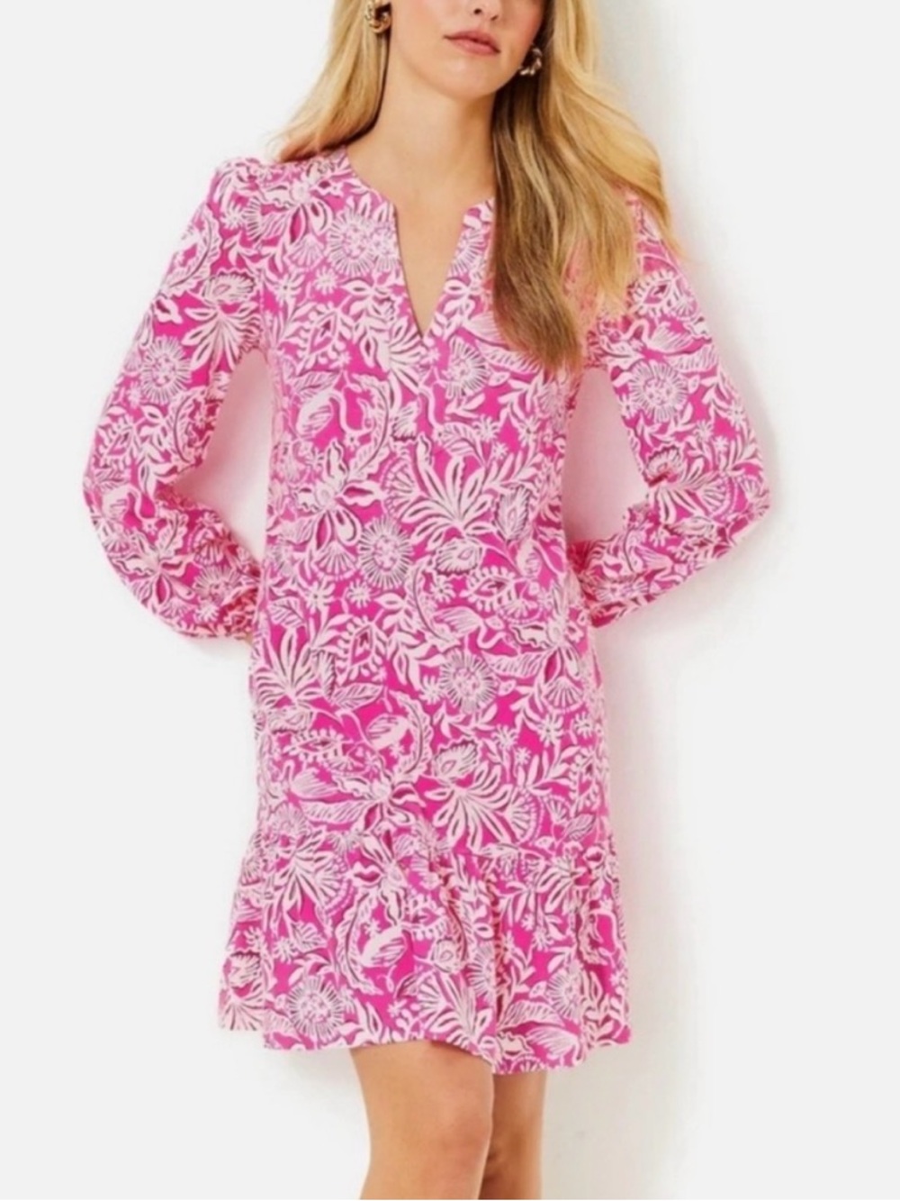 Lilly Pulitzer NWT Alyssa Pink & White Floral Long Sleeve Dress